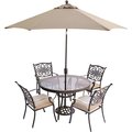 Hanover Hanover TRADDN5PCG-SU Traditions Dining Set with Chairs & Glass Table; Umbrella - 5 Piece TRADDN5PCG-SU